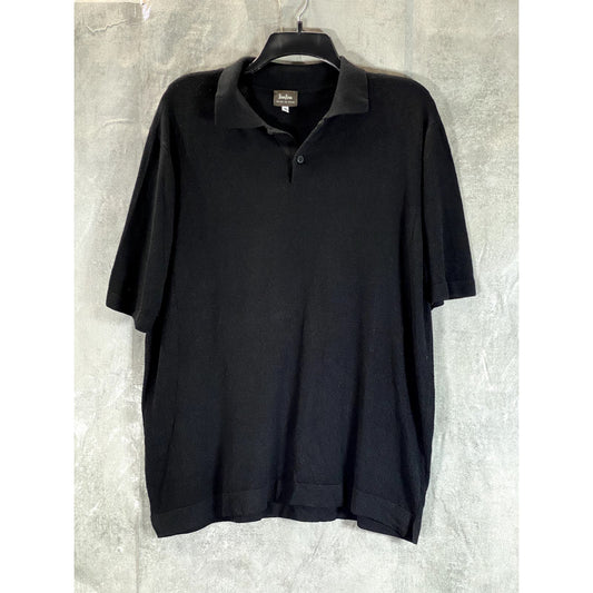 NEIMAN MARCUS Men's Solid Black Pique Short Sleeve Polo Shirt SZ M