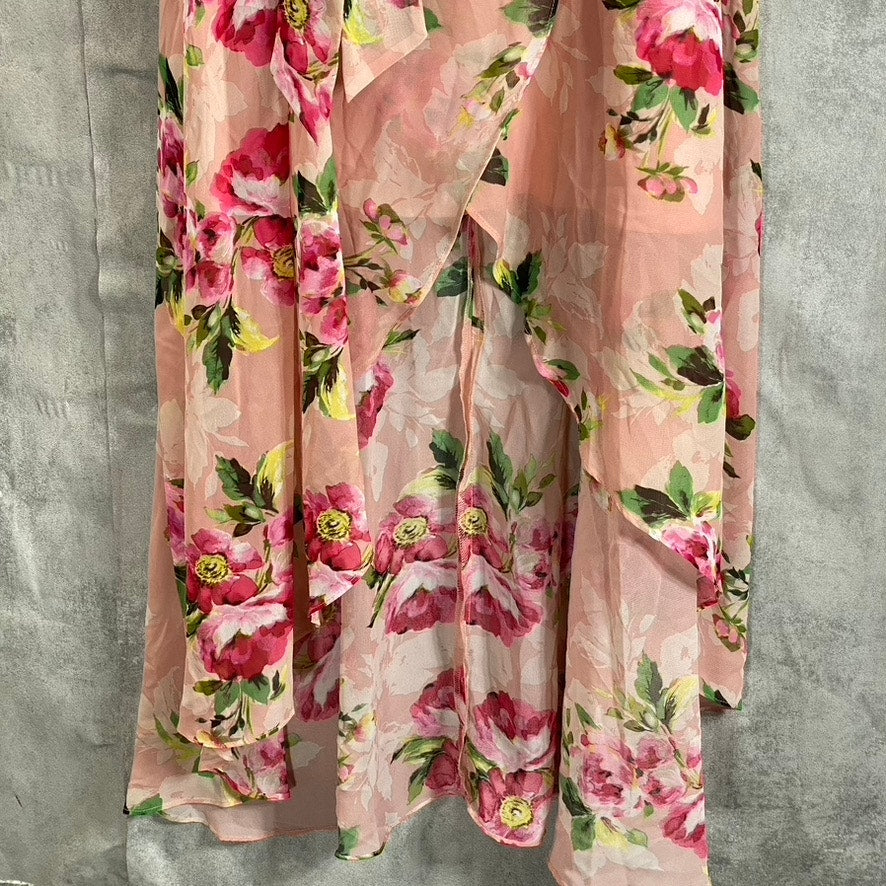 JESSICAS HOWARD Women's Petite Blush Floral Print Short Split Sleeve Tie Waist