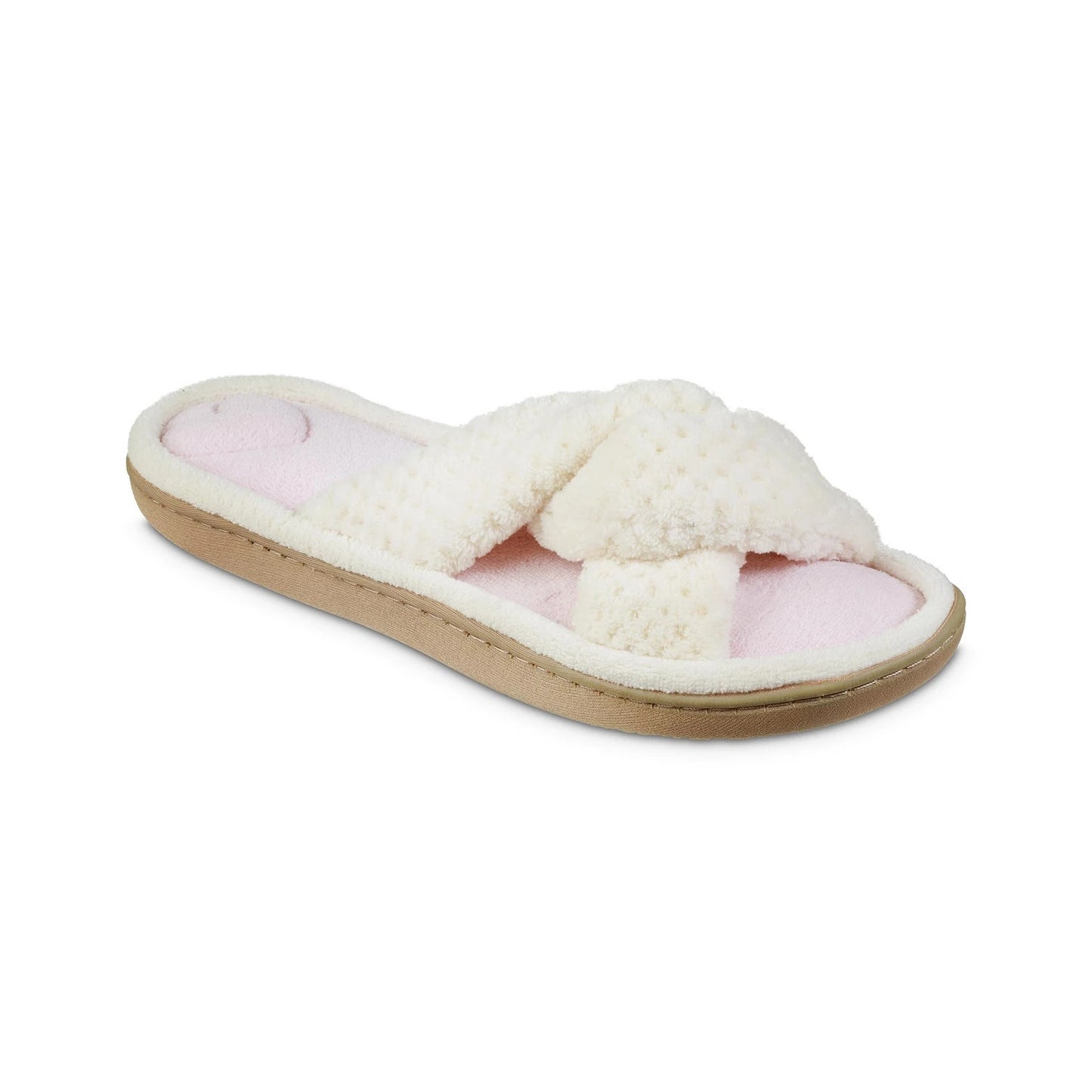 ISOTONER Beige Popcorn ECO Microterry Memory Foam Slide Slippers SZ L (8.5-9)