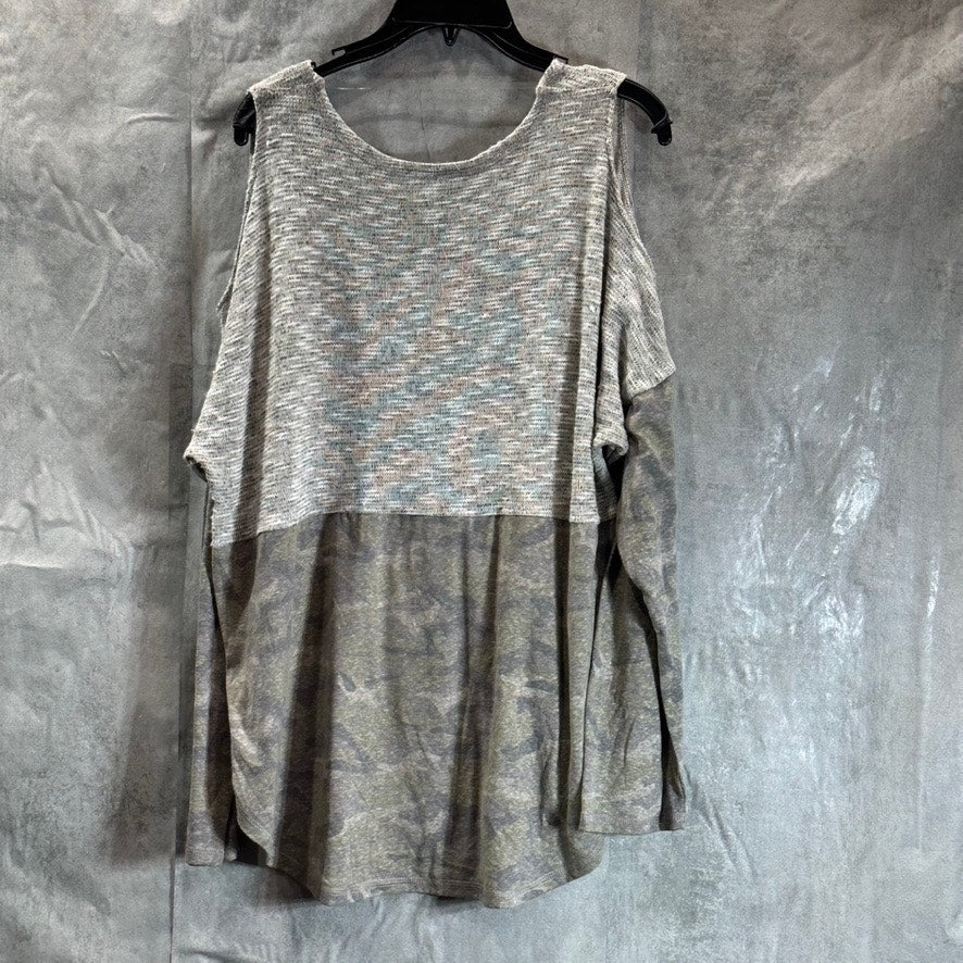 INC INTERNATIONAL CONCEPTS Women's Live Grey Cold-Shoulder Mixed-Media Top SZ XL