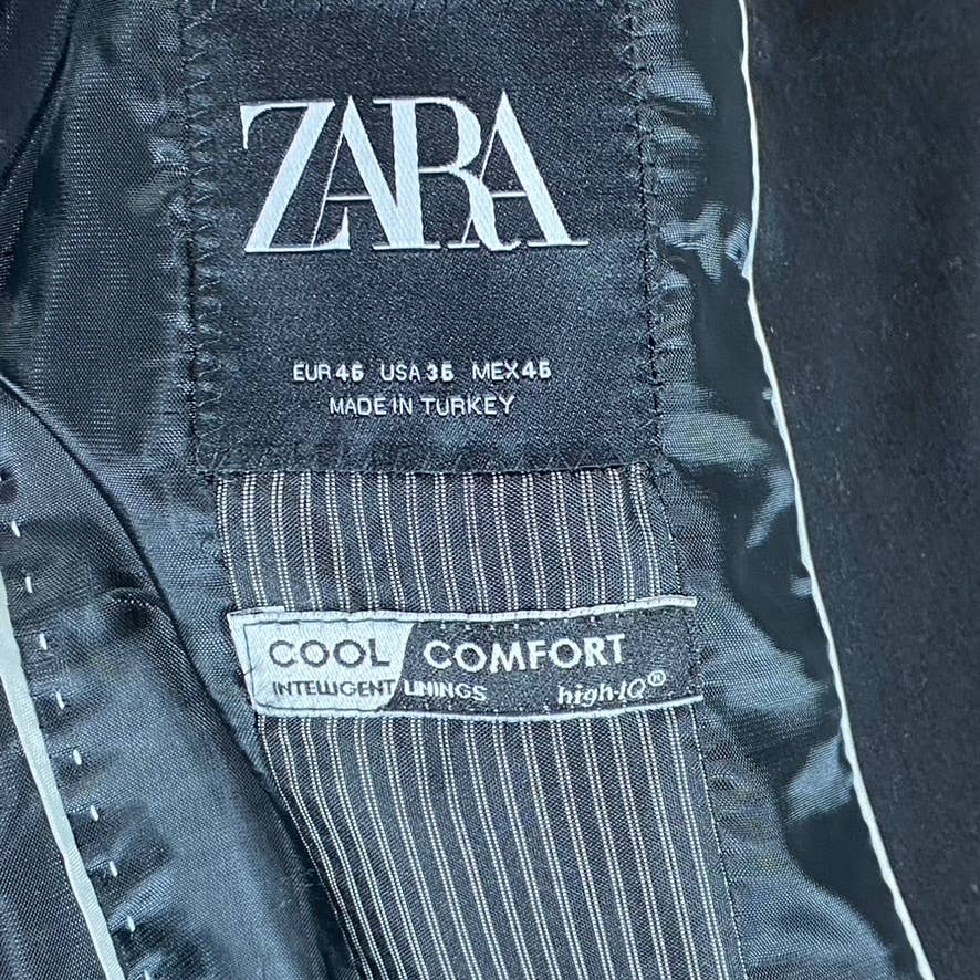 ZARA Men's Black Solid Two-Button Cool Comfort Lapel Collar Basic Blazer SZ 35