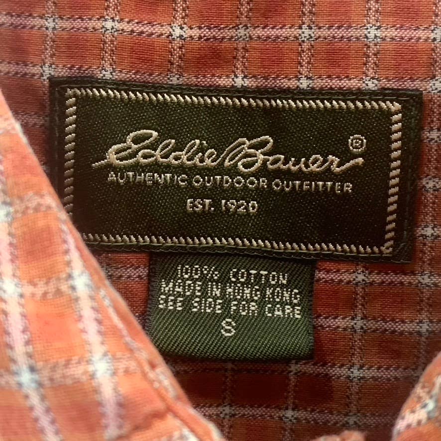 EDDIE BAUER Men's Rust Checkered Button-Up Short-Sleeve Shirt SZ S