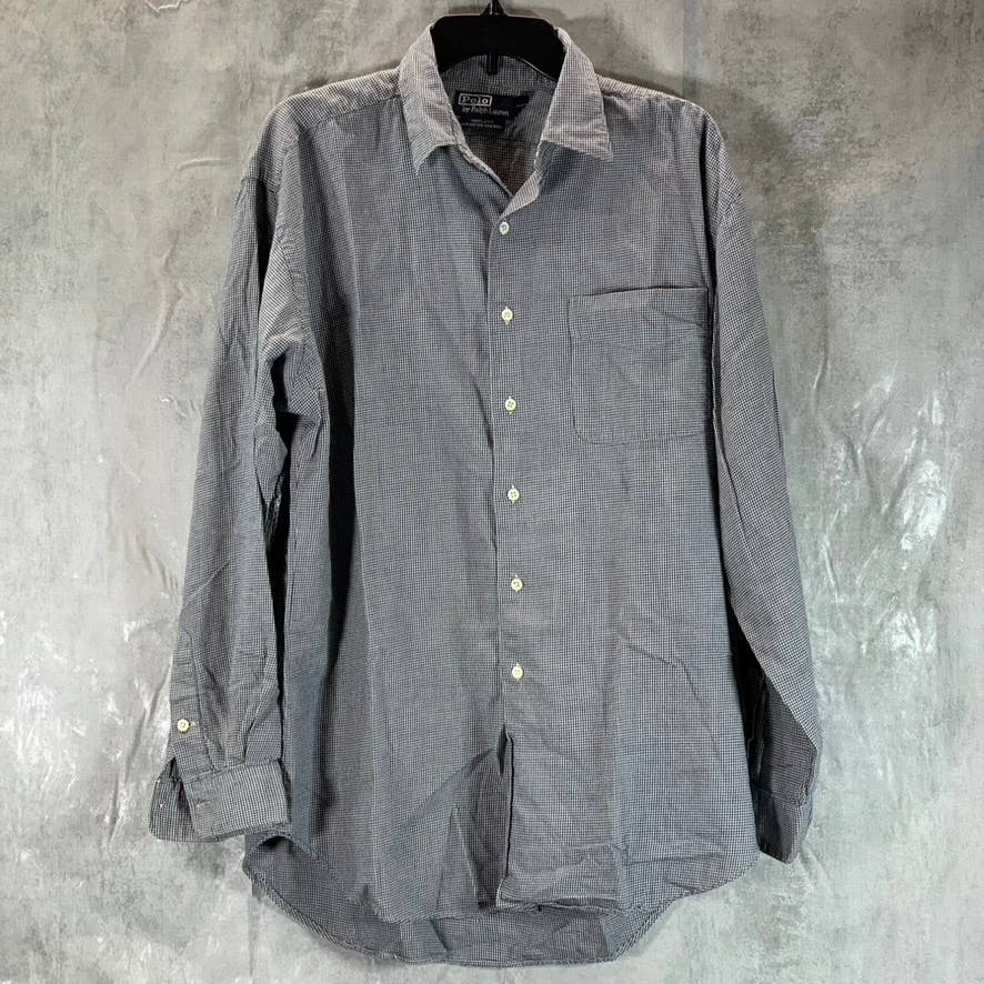 POLO RALPH LAUREN Men's Black Mini Gingham Button-Up Long-Sleeve Shirt SZ L