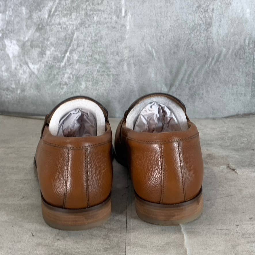 THOMAS & VINE Men's Cognac Leather Finegan Apron Toe Slip-On Loafers SZ 9.5
