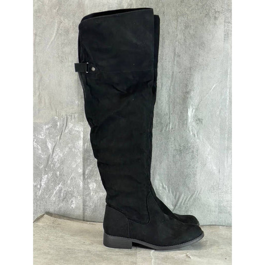 SUN+STONE Women's Black Micro Allicce Round-Toe Over-The-Knee Boots SZ 7