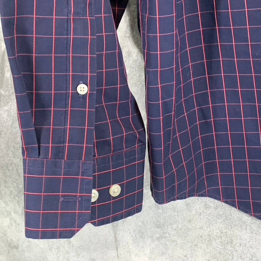 BANANA REPUBLIC Men's Navy/Red Plaid Classic-Fit Button-Up Dress Shirt SZ L
