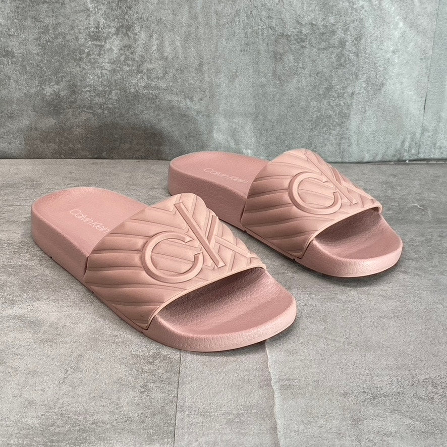 CALVIN KLEIN Women's Light Pink Asher Embossed Logo Slide Sandals SZ 5