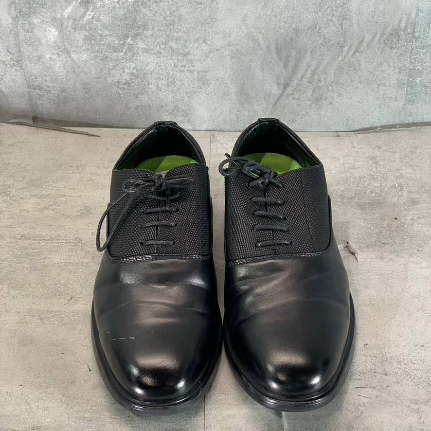 VANCE CO. Men's Black Faux Leather Vincent Plain Toe Lace-Up Oxfords SZ 10