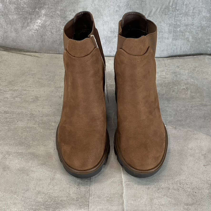 WHITE MOUNTAIN Women's Brown/Fabric Basil Stacked Block Heel Ankle Boots SZ 9