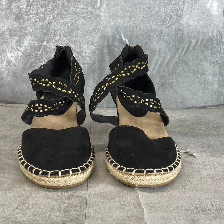 KENNETH COLE REACTION Women's Black Clo X Band Laser Espadrille Wedge Sandal SZ6