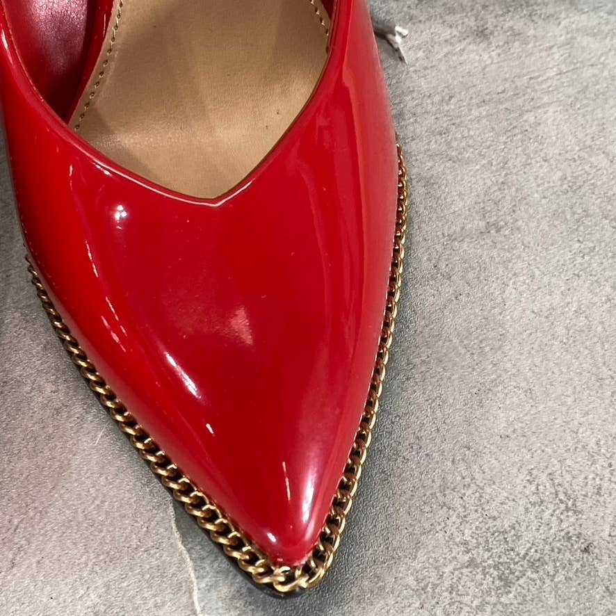 BAR III Women's Red Patent Binsa Ball-Chain Trim Pointed-Toe Pumps SZ 8.5