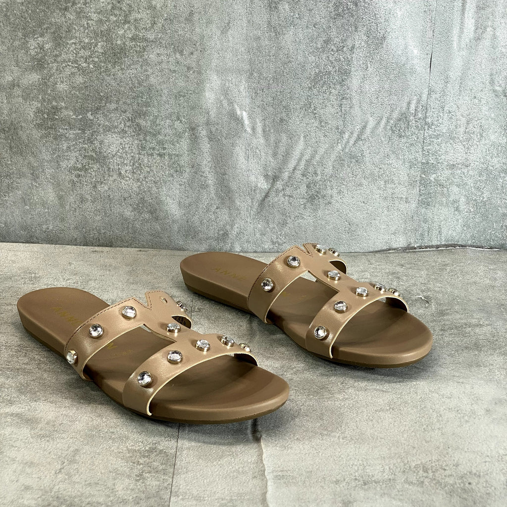 ANNE KLEIN Women's Natural Gold Studded Akely Slide Sandals SZ 8