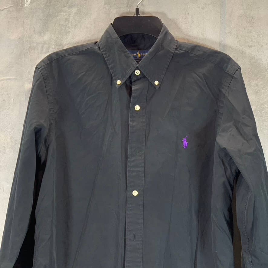 RALPH LAUREN Men's Black Solid Classic-Fit Button-Up Long-Sleeve Shirt SZ S
