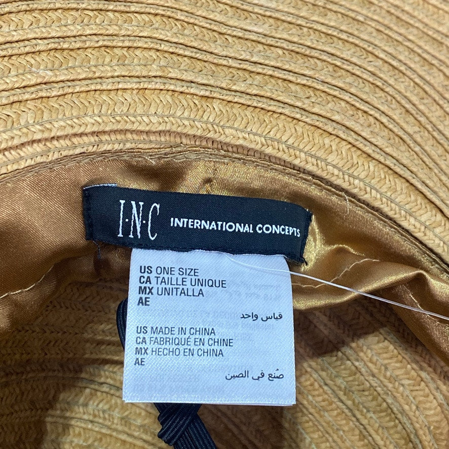 INC INTERNATIONAL CONCEPTS Brown Mixed-Braid Adjustable Fit Band Floppy Hat OS