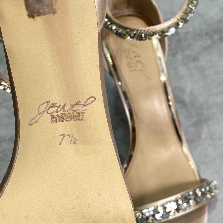 JEWEL BADGLEY MISCHKA Champagne Satin Campbell Embellished High Heel Sandals SZ 7.5