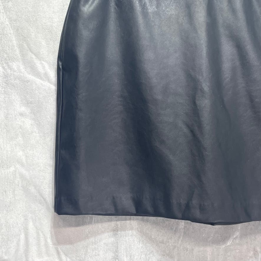 BAR III Solid Black Faux Leather Pull-On Mini Skirt SZ S