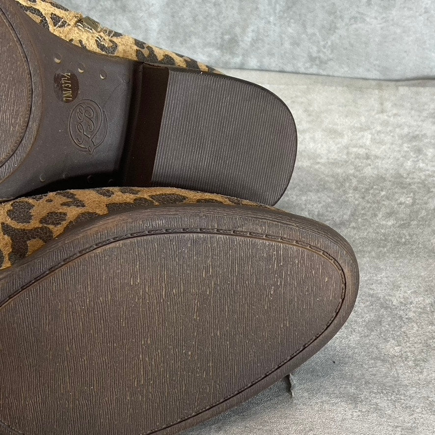 LUCKY BRAND Women's Natural Leopard Leather Basel Block-Heel Booties SZ 7