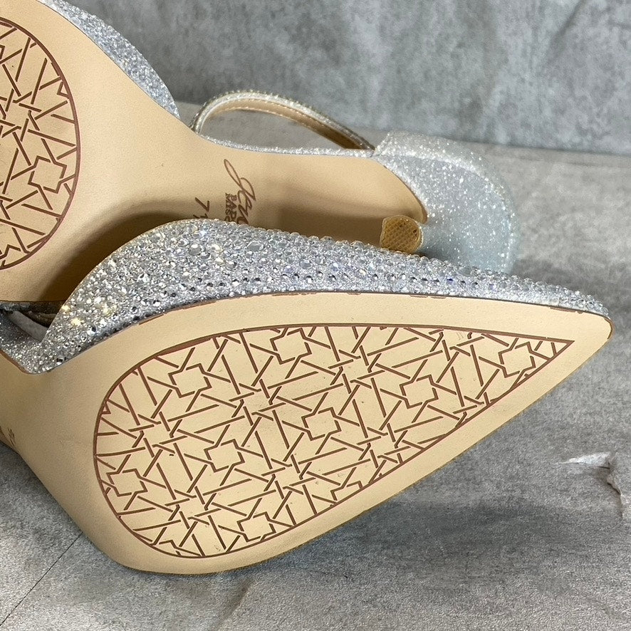 JEWEL BAGLEY MISCHKA Women's Silver Glitter Jailene Pointed-Toe Stiletto Pumps SZ 7.5