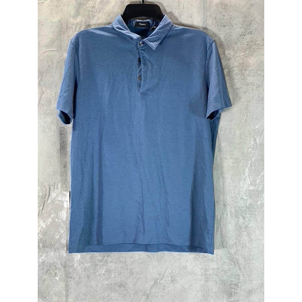 THEORY Men's Blue Bron B. Atlas Pique Short-Sleeve Polo Shirt SZ M