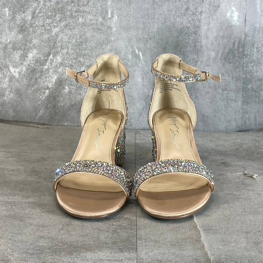 BLUE By BETSEY JOHNSON Women's Champange Mari Rhinestone Block-Heel Sandal SZ5.5