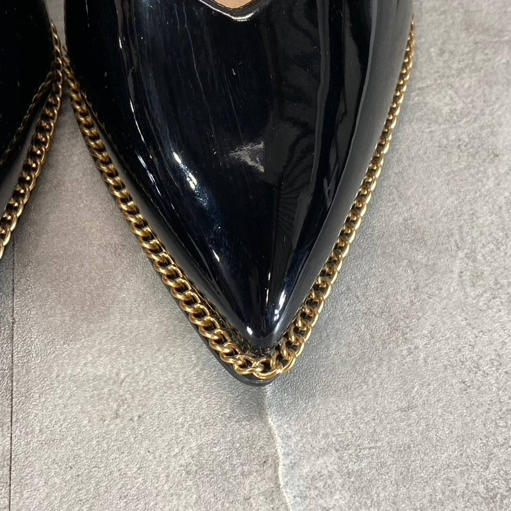 BAR III Women's Black Patent Binsa Ball-Chain Trim Pointed-Toe Pumps SZ 8.5