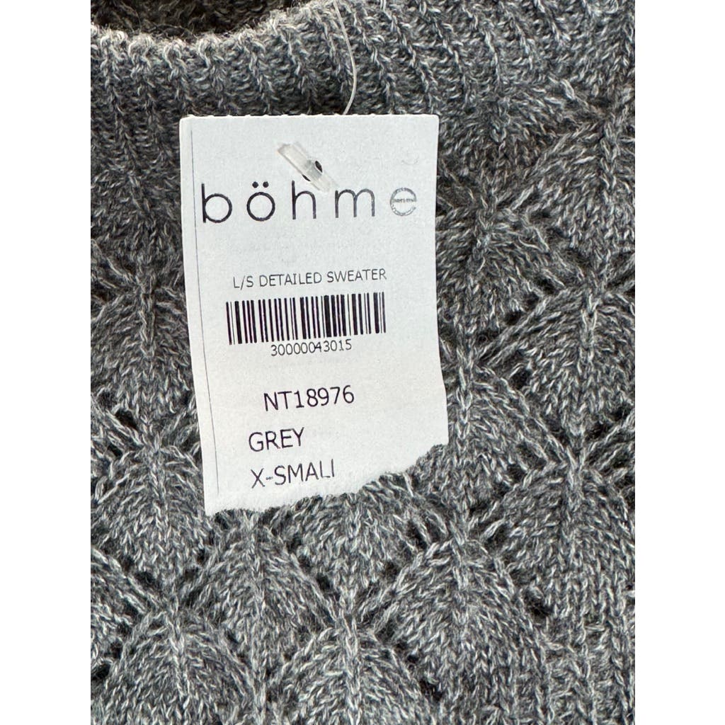 BOHME Women's Gray Detailed Crewneck Long Sleeve Pullover Sweater SZ XS