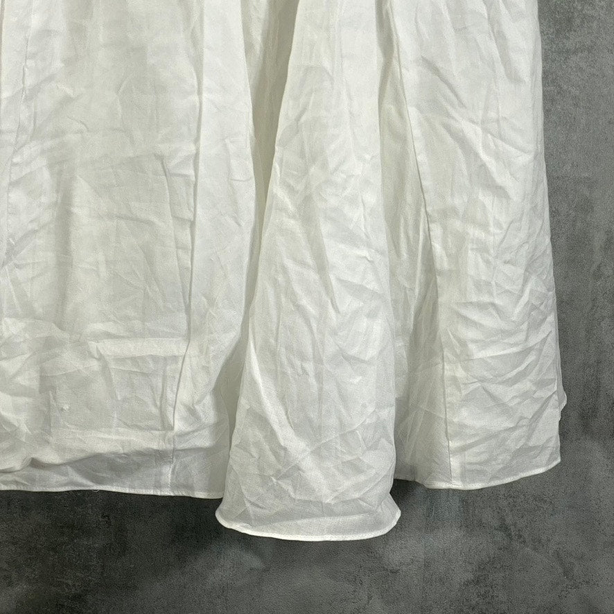INC Women's Bright White 3/4 Puff Sleeve Cotton Smocked Midi Dress SZ M