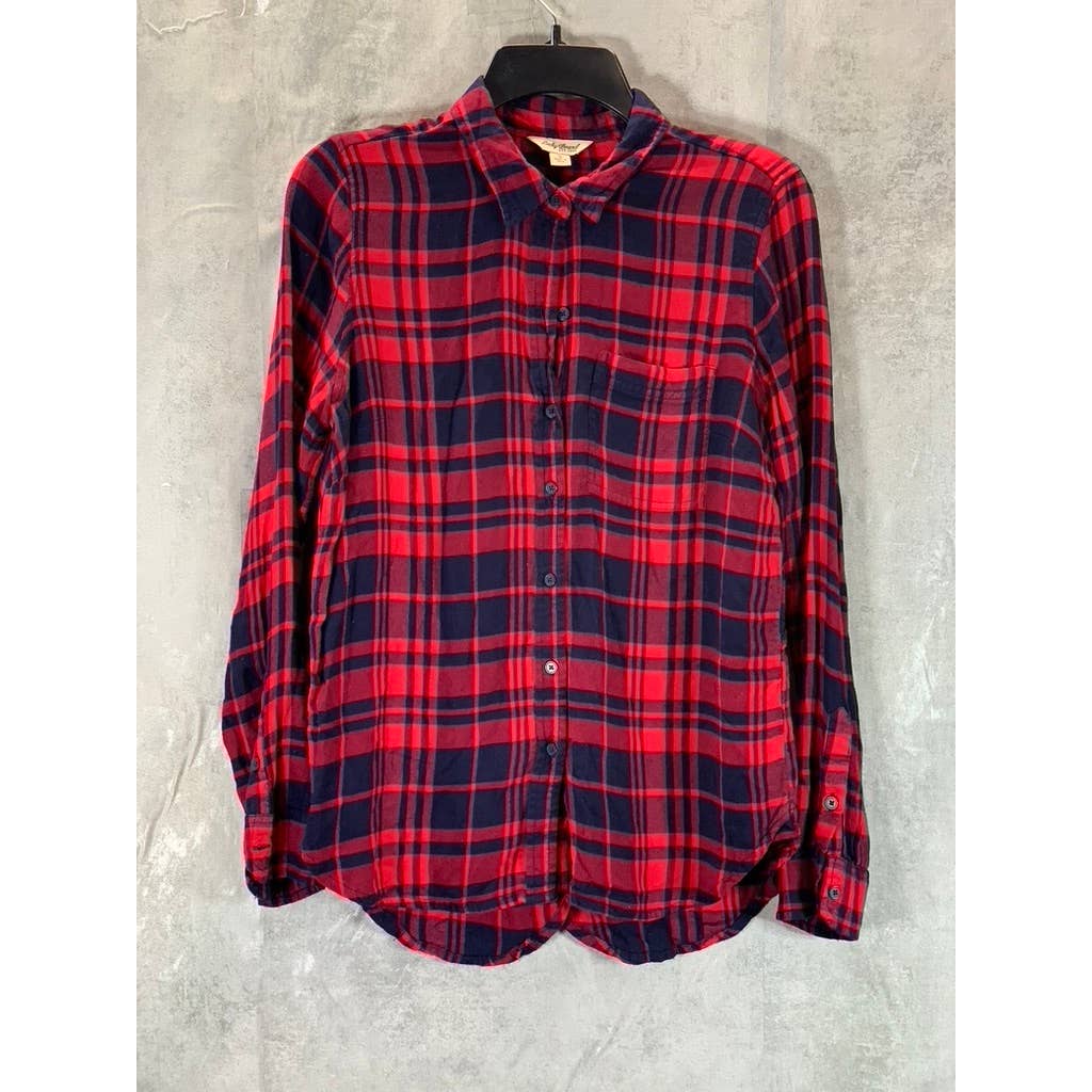 LUCKY BRAND Women's Red-Navy Plaid Classic-Fit Button-Up Shirt SZ S