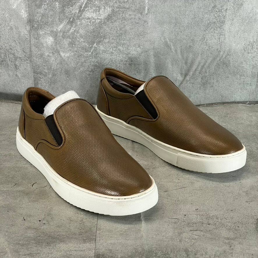 THOMAS & VINE Men's Brown Leather Conley Slip-On Sneakers SZ 9.5