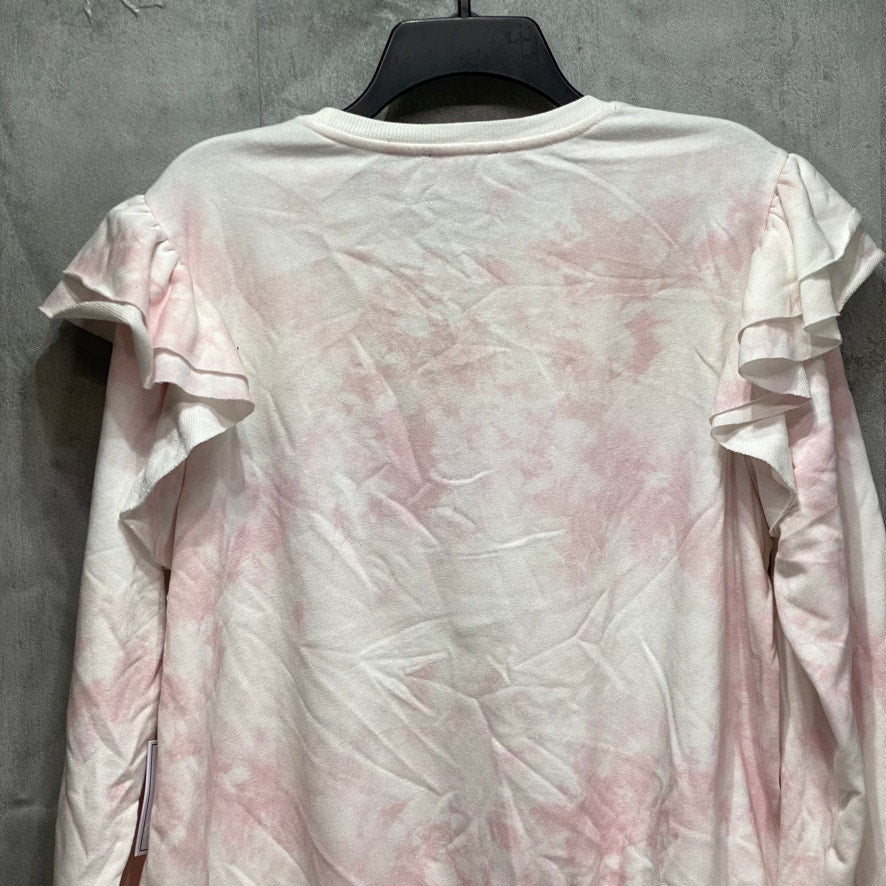 1. STATE Plus Size Pink Tie-Dye Ruffled Shoulder Crewneck Pullover Sweatshirt SZ 1X