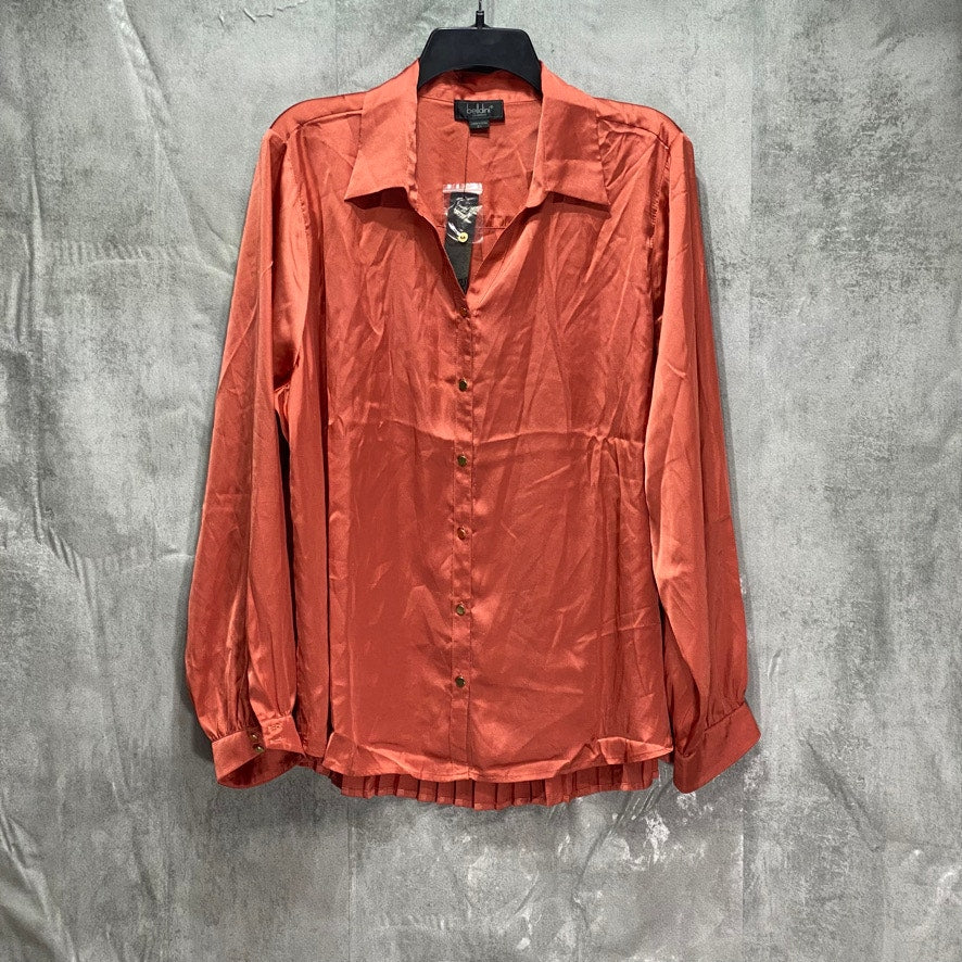 BELLDINI Black Label Plus Size Ginger Spice Pleated Back Button-Up Long Sleeve Blouse SZ 2X