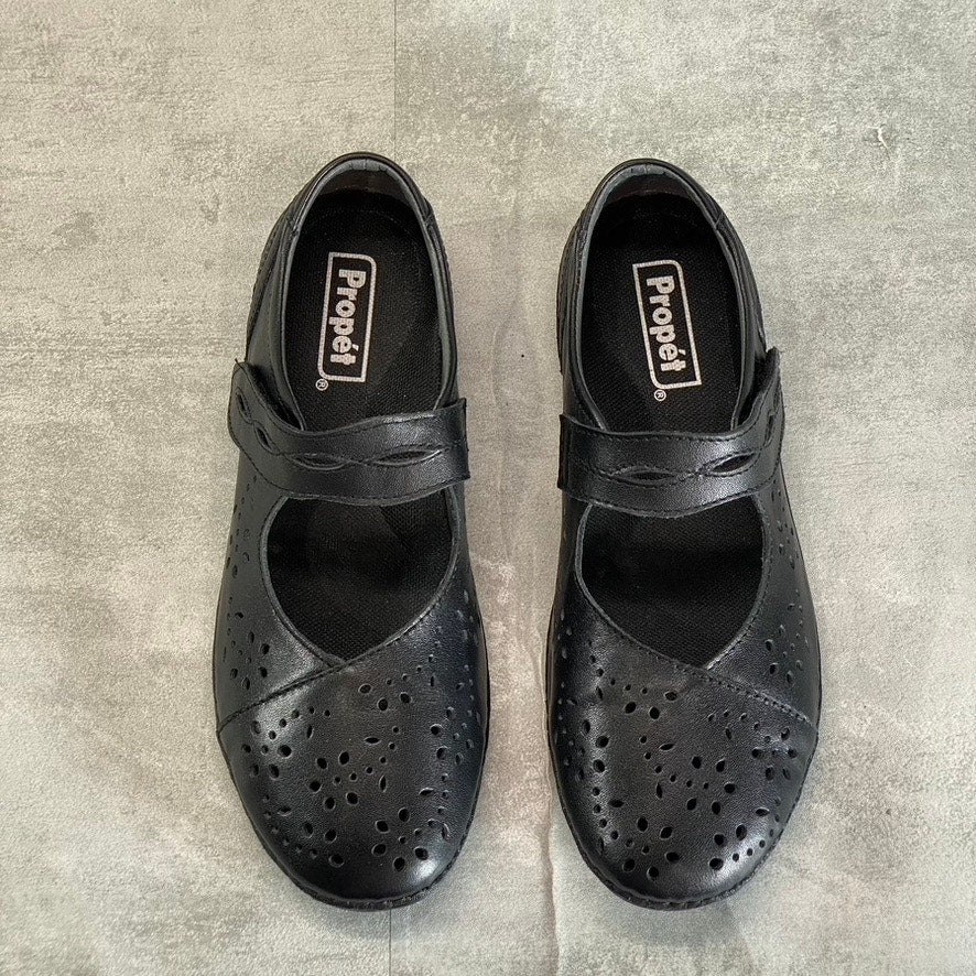 PROPET Women's Black Leather Perforated Calista Mary Jane Slip-On Shoes SZ 9.5