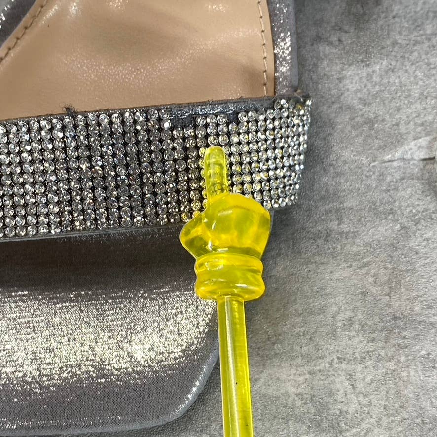 STEVE MADDEN Women's Silver Rhinestone Tiaa Square-Toe Two-Piece Sandals SZ 7