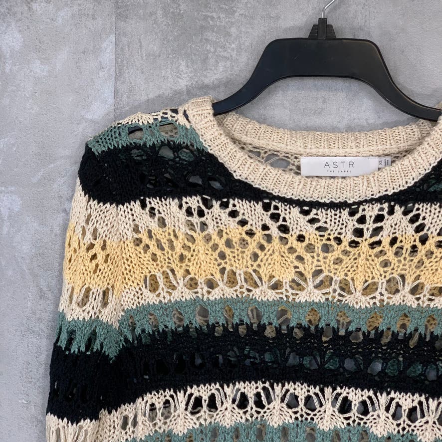 ASTR THE LABEL Tan Striped Jaded Crewneck Pullover Knitted Long Sleeve Sweater SZ XS
