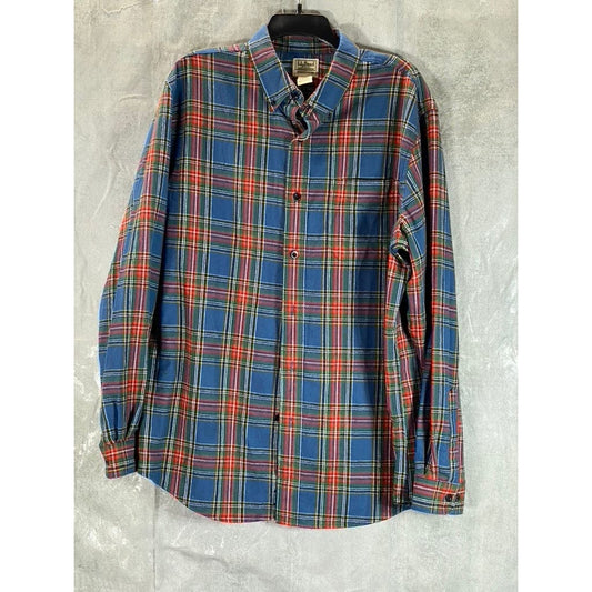 L.L. BEAN Men's Blue Plaid Slightly-Fitted Button-Up Flannel Shirt SZ L