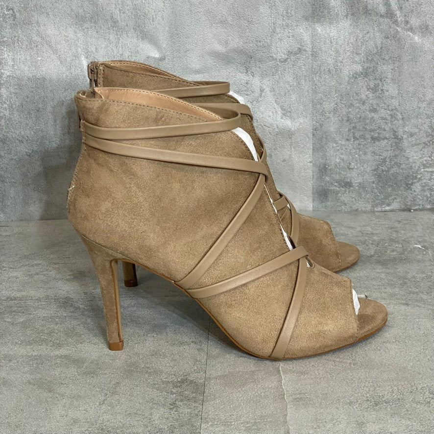 JOURNEE COLLECTION Taupe Samara Round Peep-Toe Back Zip Stiletto Bootie SZ 8.5