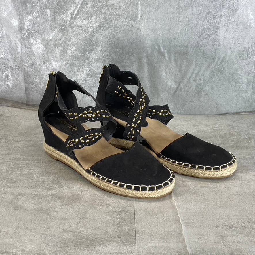 KENNETH COLE REACTION Women's Black Clo X Band Laser Espadrille Wedge Sandal SZ6