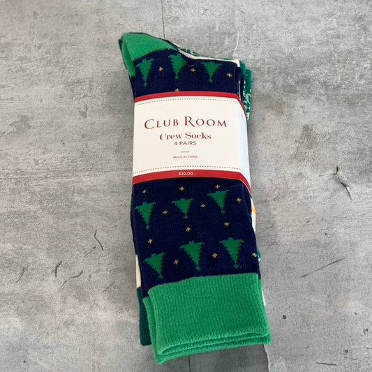CLUB ROOM Men's Green Holiday 4-Pack Crew Socks SZ 8-13