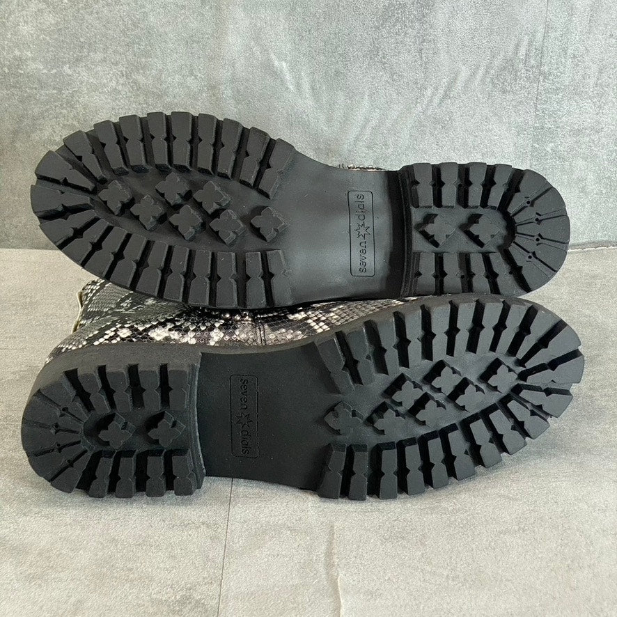 SEVEN DAILS Women's Gray South Ends Studded Round-Toe Slip-On Lug Sole Boots SZ 8.5