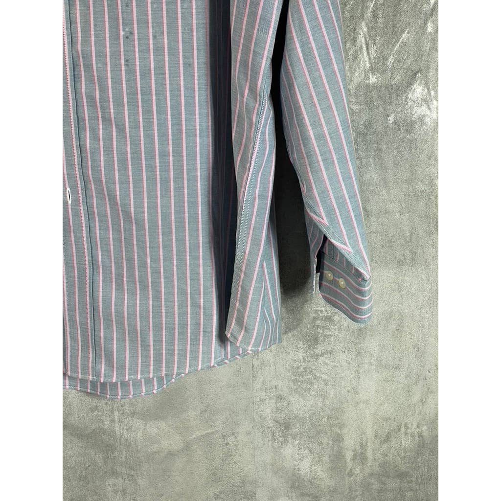 BROOKS BROTHERS Men's Gray/Pink Stripe Stretch Madison Relaxed-Fit Shirt SZ XL