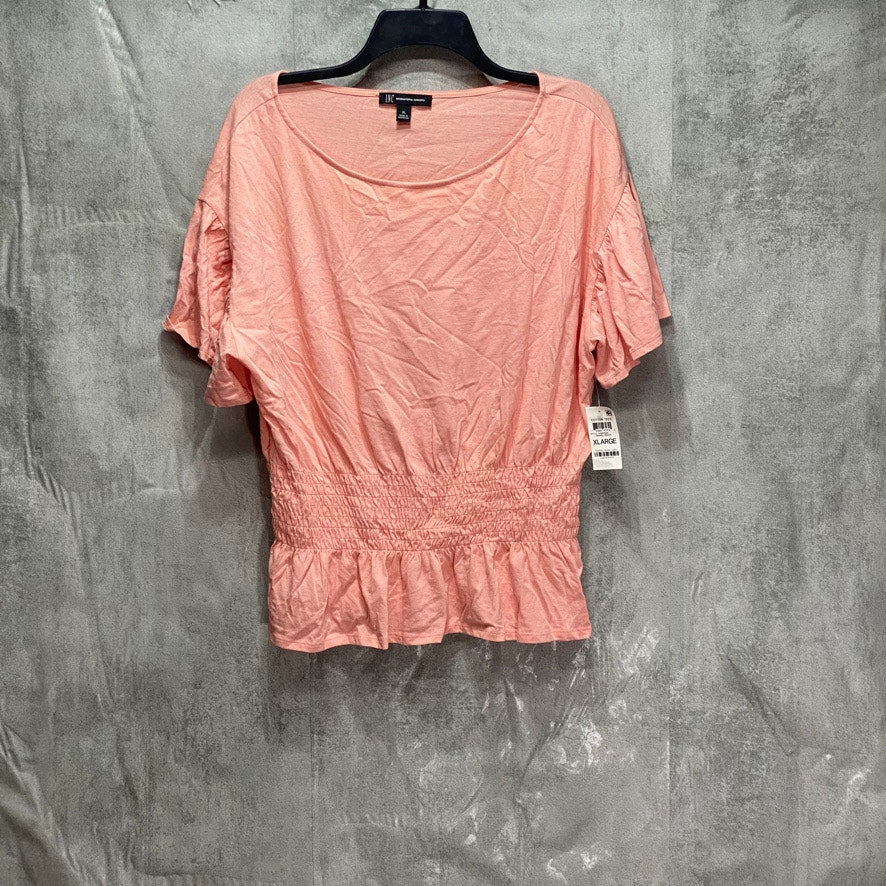INC INTERNATIONAL CONCEPTS Mango Beach Smocked Waist Crewneck Short Sleeve Top SZ XL