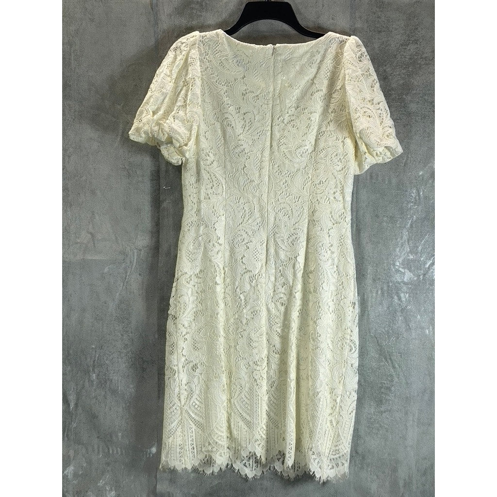 JESSICA HOWARD Women's Off-White Lace Scalloped Puff-Sleeve Mini Shift Dress SZ8