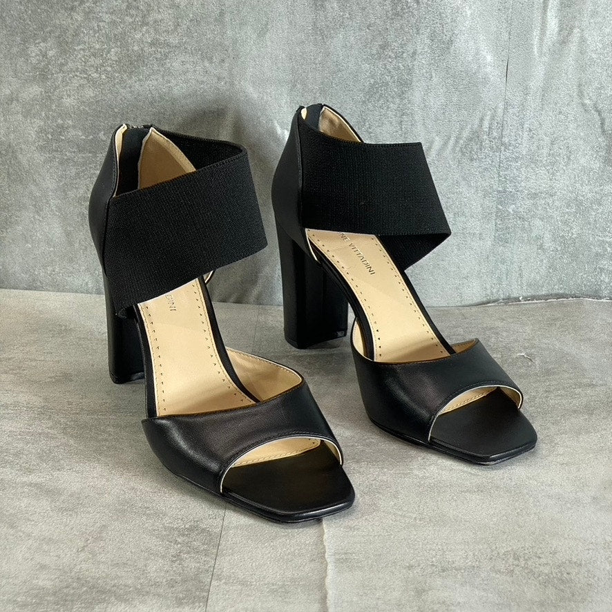 ADRIENNE VITTADINI Women's Black Greta Stretch Knit Slip-On Block-Heel Sandals