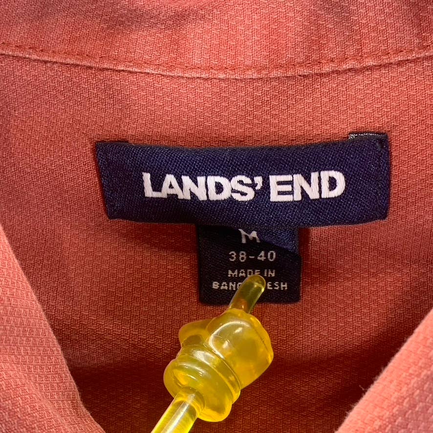 LANDS' END Men's Rust Traditional-Fit Textured Camp Collar Long-Sleeve Shirt SZM