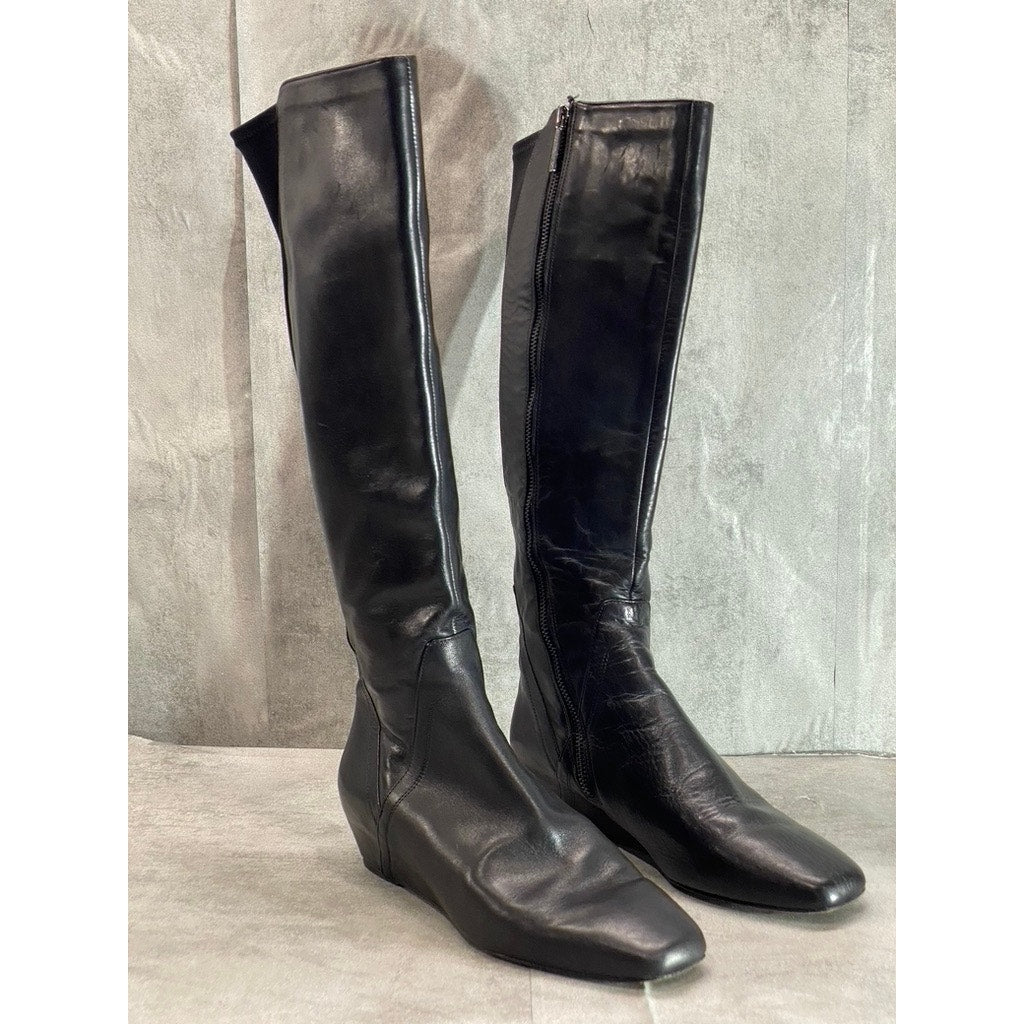 DONALD J. PLINER Women's Solid Black Patrice Wedge Knee-High Boots SZ 9