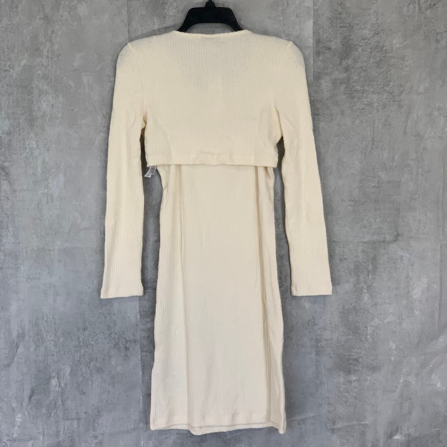 TOPSHOP Cream 2-Piece Scoopneck Cardigan Bodycon Mini Dress SZ 10