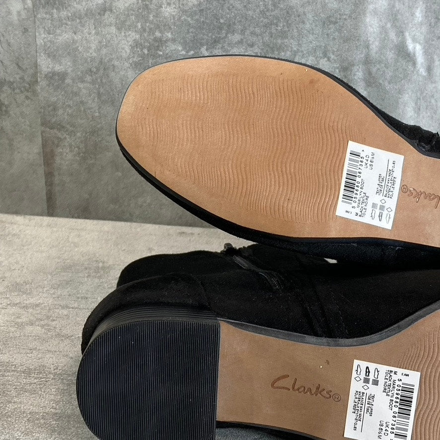 CLARKS COLLECTION Women's Black Suede Marilyn Side-Zip Block-Heel Boots SZ 6.5