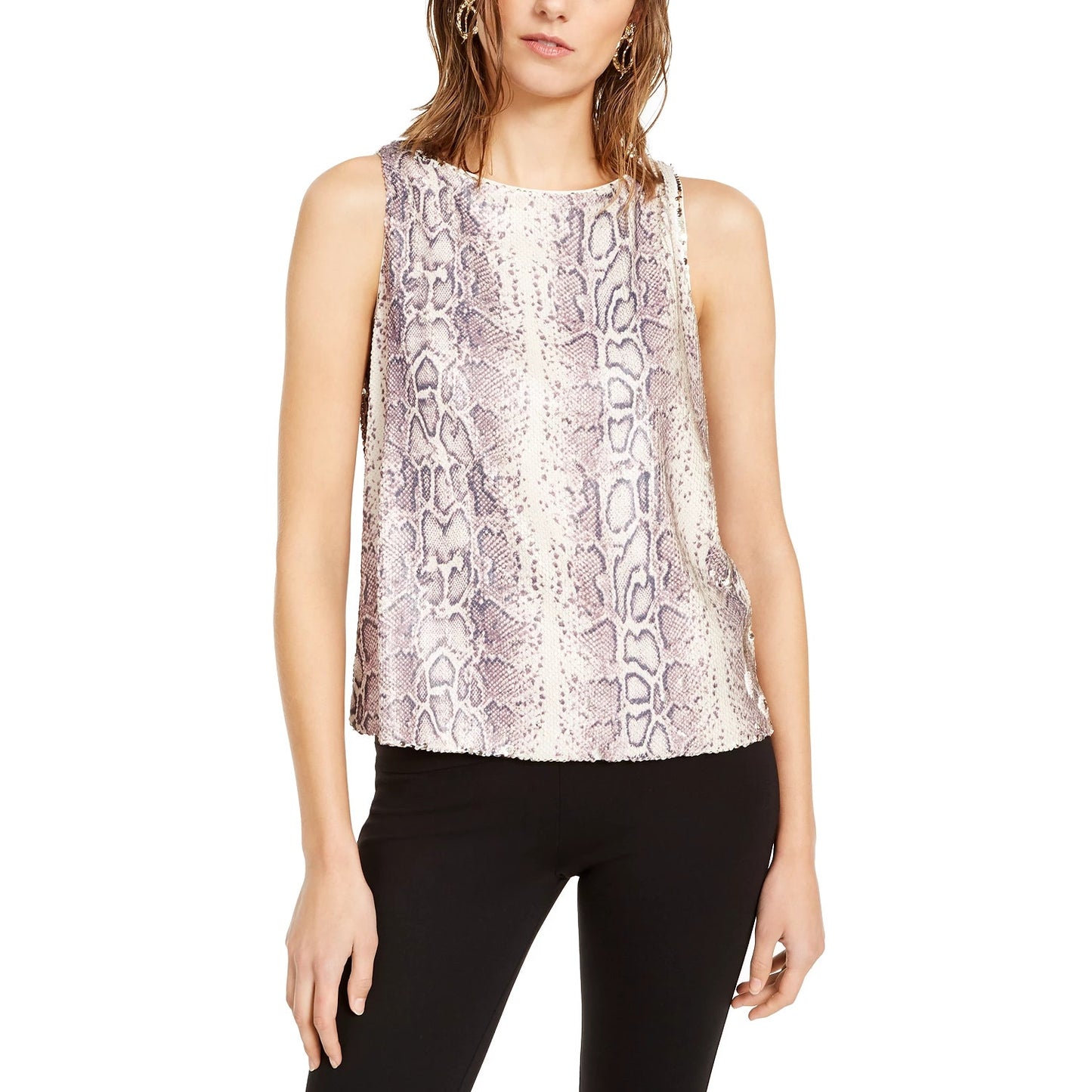 INC International Concepts Snake-Embossed Print Sequin Tank Top SZ XL