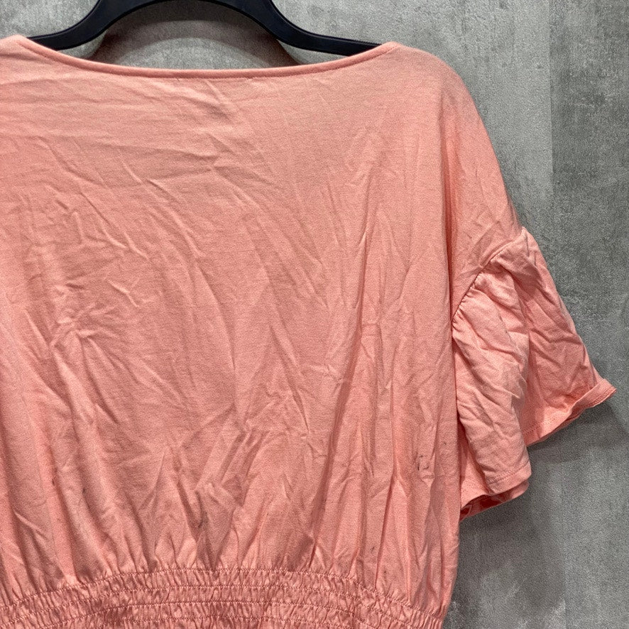 INC INTERNATIONAL CONCEPTS Mango Beach Smocked Waist Crewneck Short Sleeve Top SZ XL