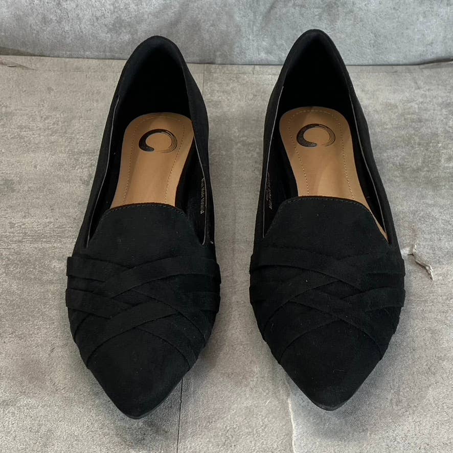 JOURNEE COLLECTION Women's Black Mindee Crisscross Pointed-Toe Slip-On Flat SZ8